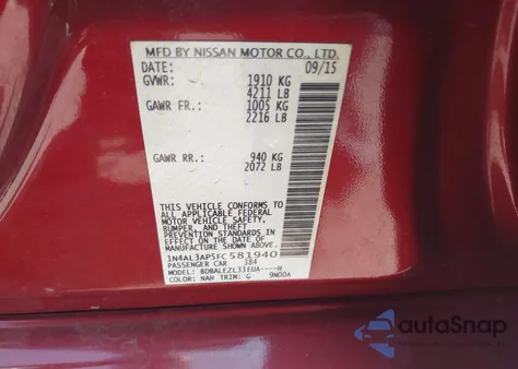 2015 Nissan Altima 2.5 S from USA, damaged, VIN 1N4AL3AP5FC581940